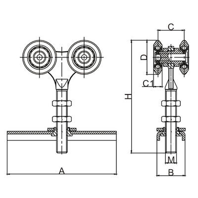 Przemysłowa rolka ślizgowa wisząca Barn Door Rail Trolley Wheel Double Dia 38mm